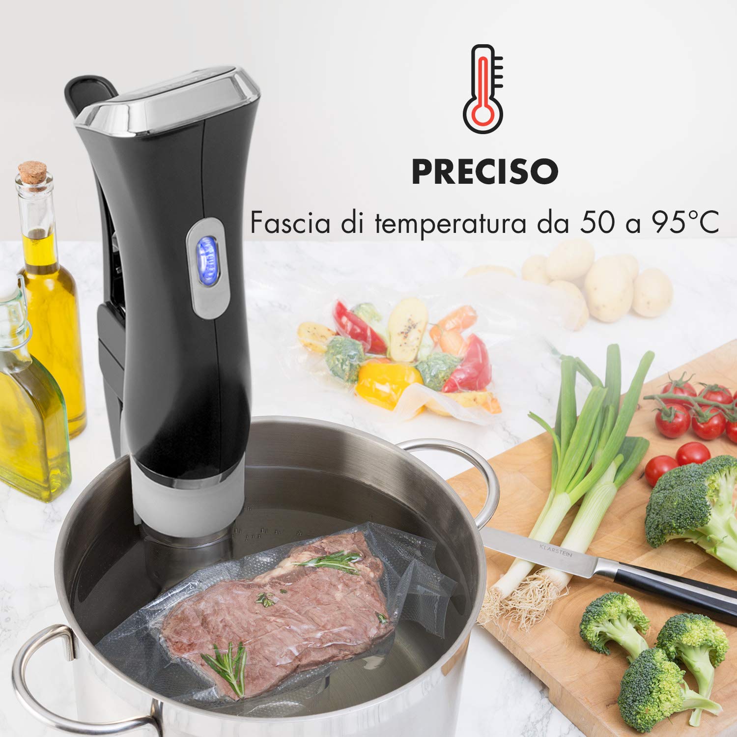 KLARSTEIN Quickstick Sous Vide Cooker 3D - Circolatore per Cottura Sous Vide, 1300W, 50-95 °C, Nero