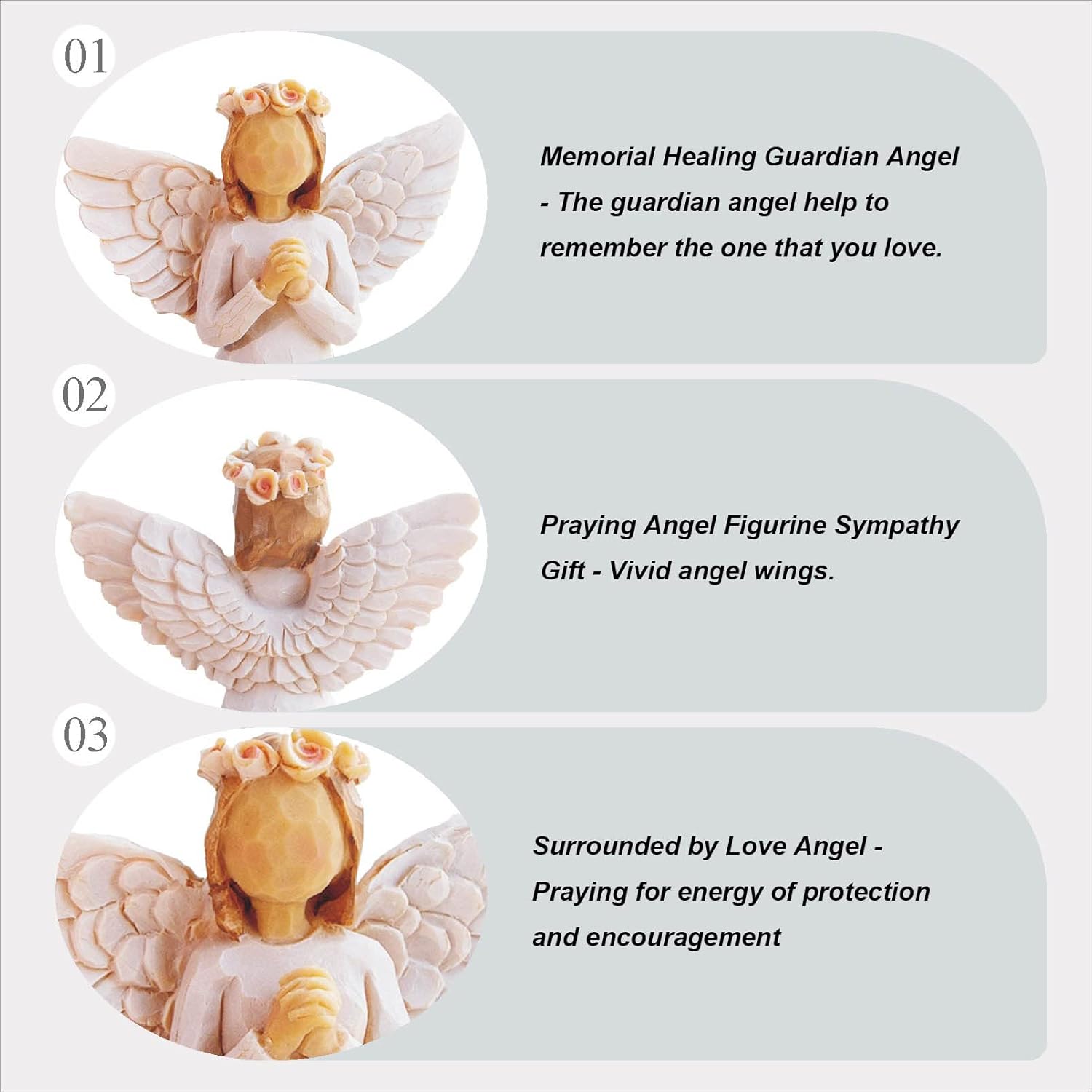 Praying Angel Figurine Hand Craved Guardian Angel Sculpture Surrounded by Love Sympathy Gift of Encouragement Women Present Home Decor Ornament - Image 4