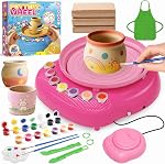 Pottery Wheel for Kids, Air Dry Clay Kit & Arts and Crafts Set, Ages 6-12 | No kiln needed: shape on the mini electric wheel, air-dry & paint. Gentle beginner speed; 3 clay packs, 12 paints & apron