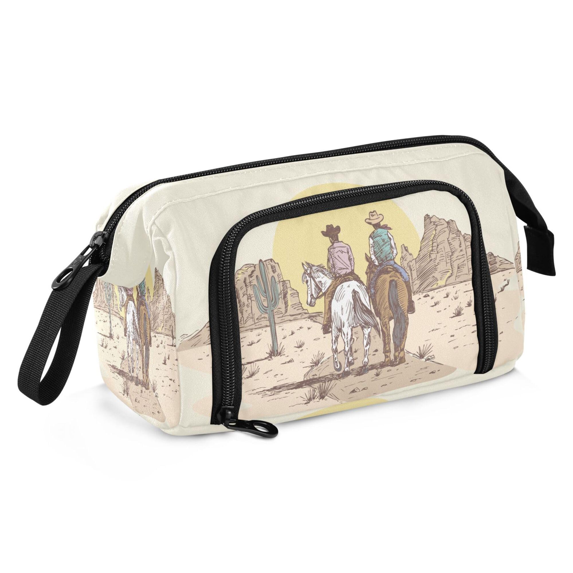 Fisyme Western Desert Cowboy Pencil Case Large Capacity Pencil Pouch Pen Bags Box Big Makeup Pencil Case Organizer, A02B24034