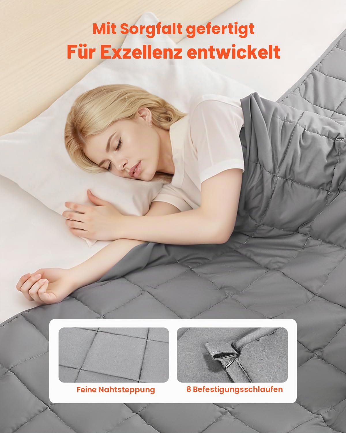 VEVOR Gewichtsdecke, 11,5 kg, Therapiedecke 2235x2640 mm, Kingsize, Gewichtete Decken mit Glasperlen, geeignet für Erwachsene mit 113–140 kg, Linderung von Angstzuständen und Stress, grau