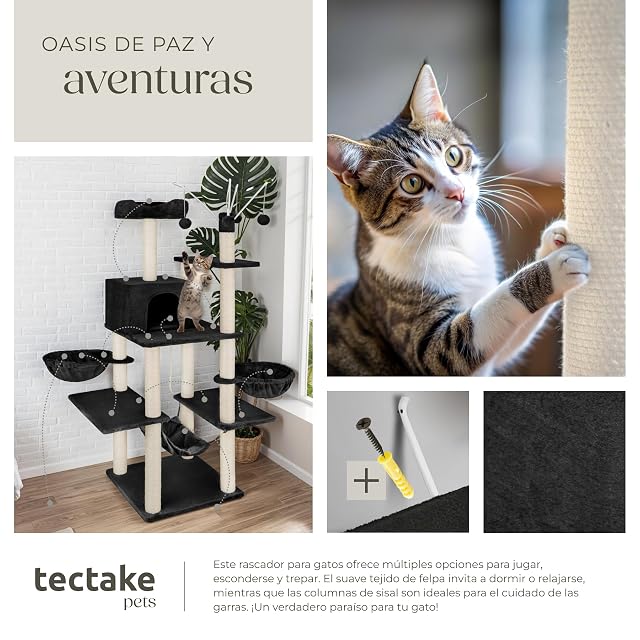 Foto 7 de 8 de tectake 800657 - Rascador para Gatos Lilou, Árbol para Gatos, Hamaca, Plataformas, Bolas de Juego