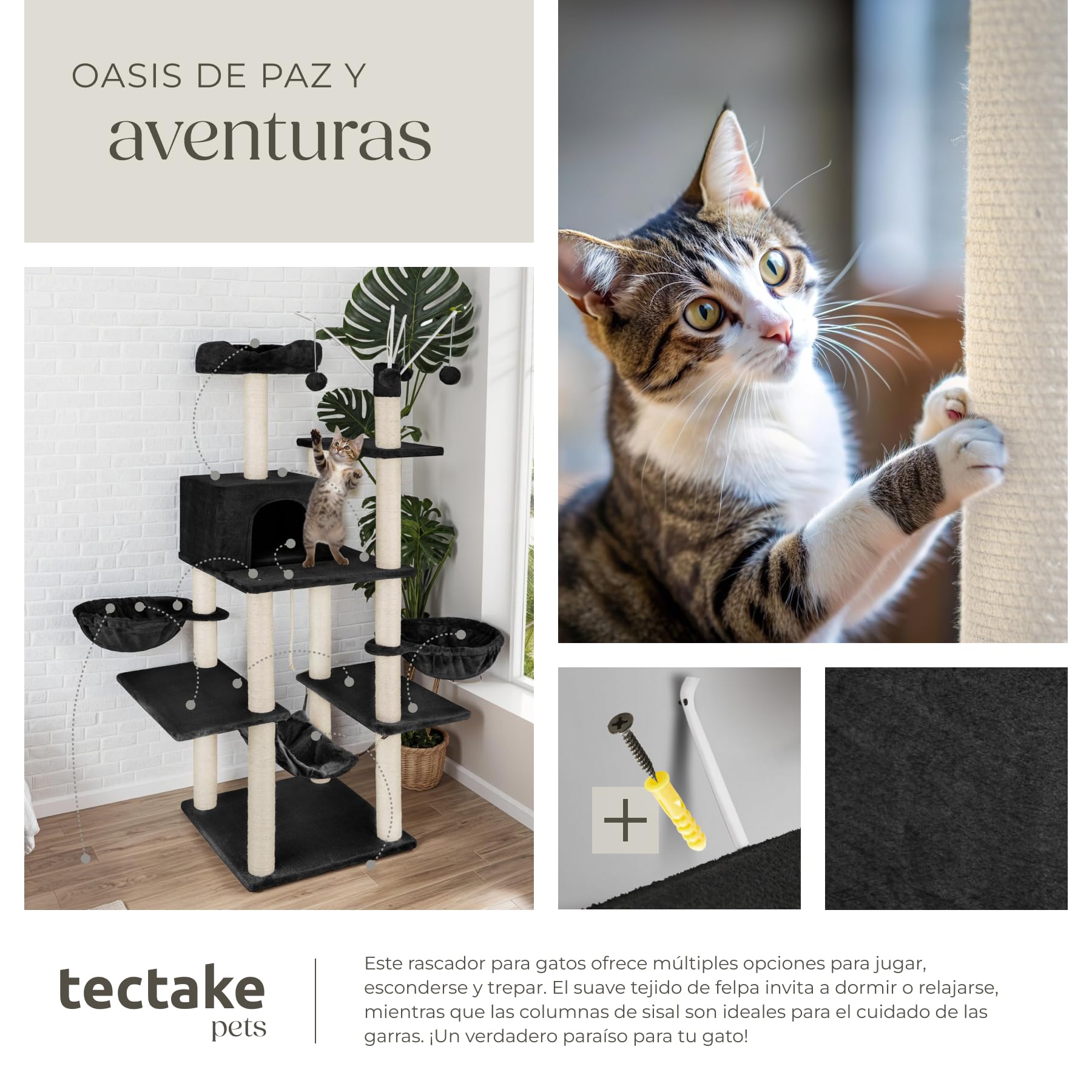 tectake 800657 - Rascador para Gatos Lilou, Árbol para Gatos, Hamaca, Plataformas, Bolas de Juego - Varios Modelos (Type 3 | No. 402933)