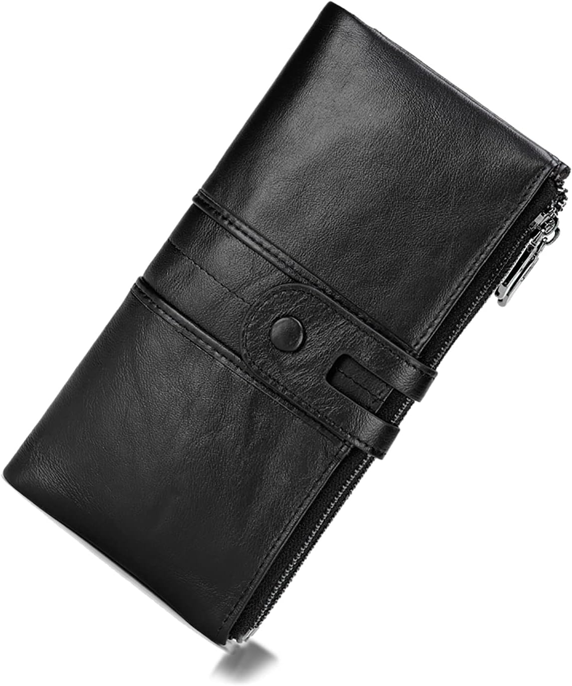 RFID Blocking Wallet for Women Genuine Leather Double Fold Long Clutch Wallet Money Clips Card Holder