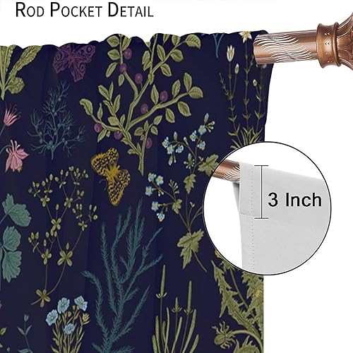 Miniatura 341 de Retro 70s Floral Blackout Window Curtains, Watercolor Flower Plant Rustic Modern Style Pattern Window Drapes, for Bedroom Living Room 42x45in 2