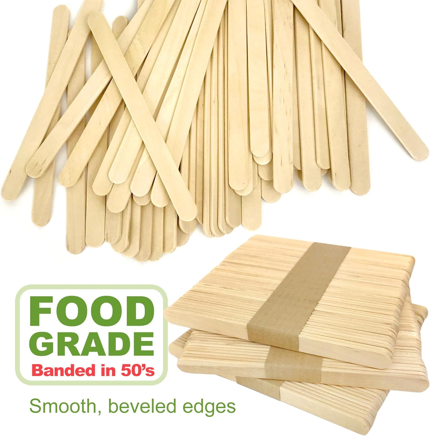 500 Pcs, Food Grade Ice Cream Popsicle Sticks, Smooth Edge Wood Craft Sticks, 4.5 Inch