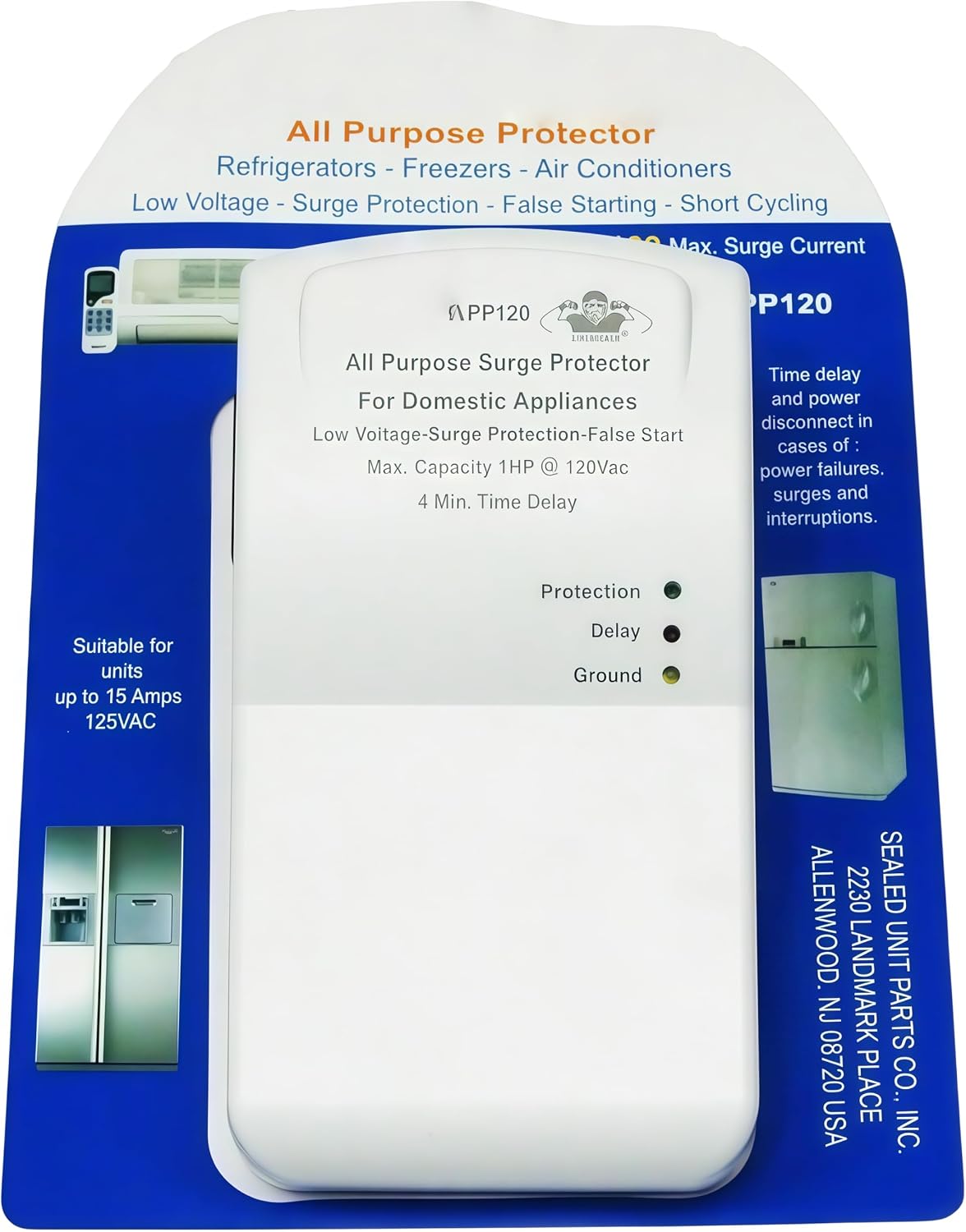 APP120 All Purpose Appliance Refrigerator A/C Surge Protector,120V Three-Color LED Auto Resta,Compatible for Supco