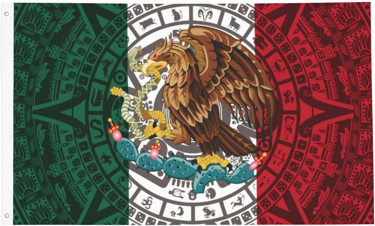 Mexican Flag – 3x5 Ft Outdoor/Indoor Durable Polyester Mexico Tapestry Vivid Color Fade Resistant Double-Sided with Brass Grommets – Mexican Banner Decor