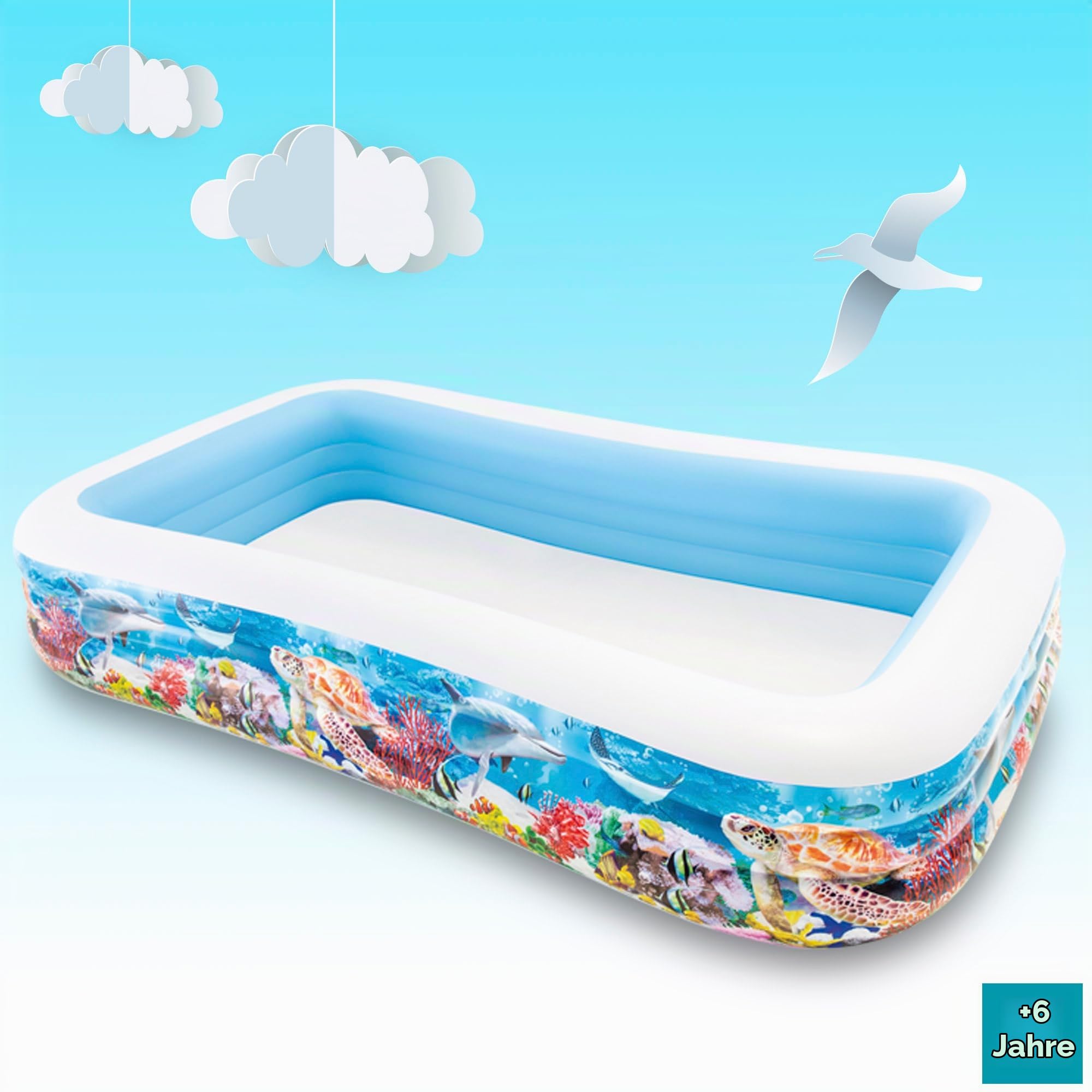 Intex 58485NP - Aufblasbarer Swim Center Fisch-Pool, Vinyl, Mehrfarbig, 305x183x56 cm