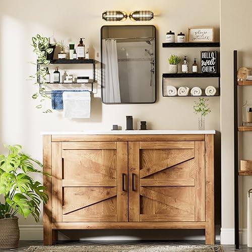 Miniatura 5 de Estantes flotantes de baño sobre el inodoro, estante sobre el inodoro, estantes pequeños de decoración de granja (15.7 pulgadas, juego de 3, negro)