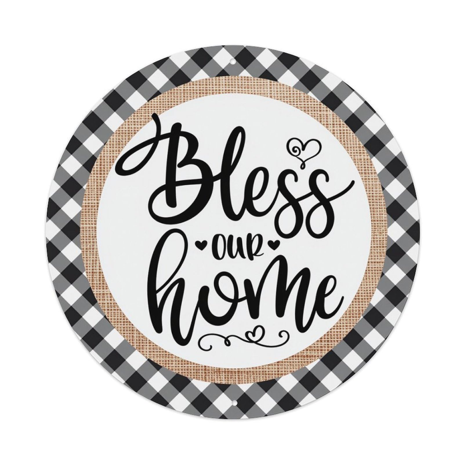 Black And White Checkered Pattern Round Tin Sign Vintage Metal Poster, Home Bar Garage Man Cave Cafe Indoor & Outdoor Wall Decoration 8x8Inches