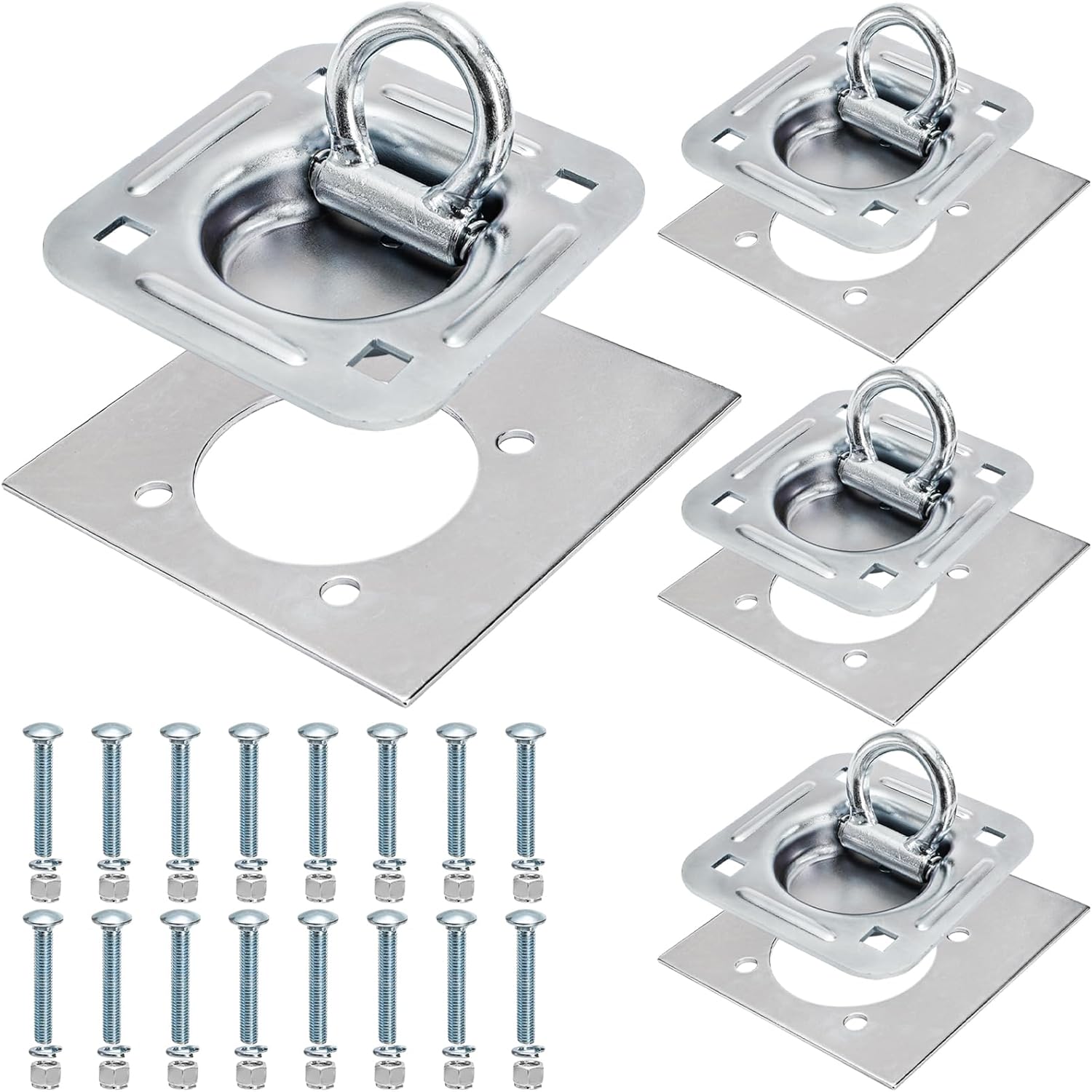 4 Pack Recessed D-Ring Tie Down Anchor Kit, 6000 Lbs Capacity Heavy Duty Trailer Floor Tie Downs, High Strength Surface Mount Hooks for Deliveries Cargo Truck Flatbed Pickup