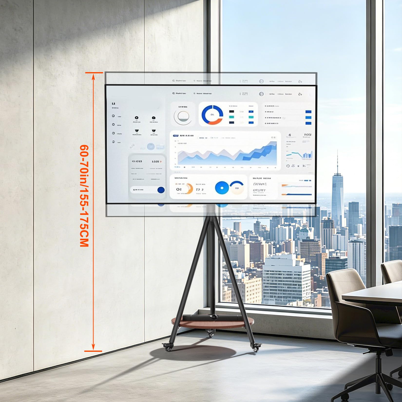 UNHO Supporto TV da Pavimento con Ruote 40-75 Pollici Peso Max 50kg Nero | Porta TV con Ruote Cavalletto Treppiede, Max VESA 600x400mm, Legno Ripiano, Regolabile in Altezza, Design moderno