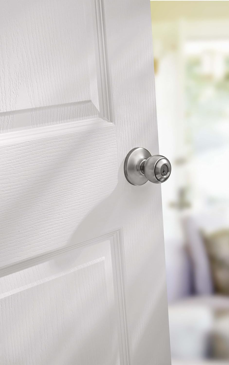 Kwikset 400P-S Polo Single Cylinder Keyed Entry Lever Set with Round Rose and SmartKey - Antique Brass