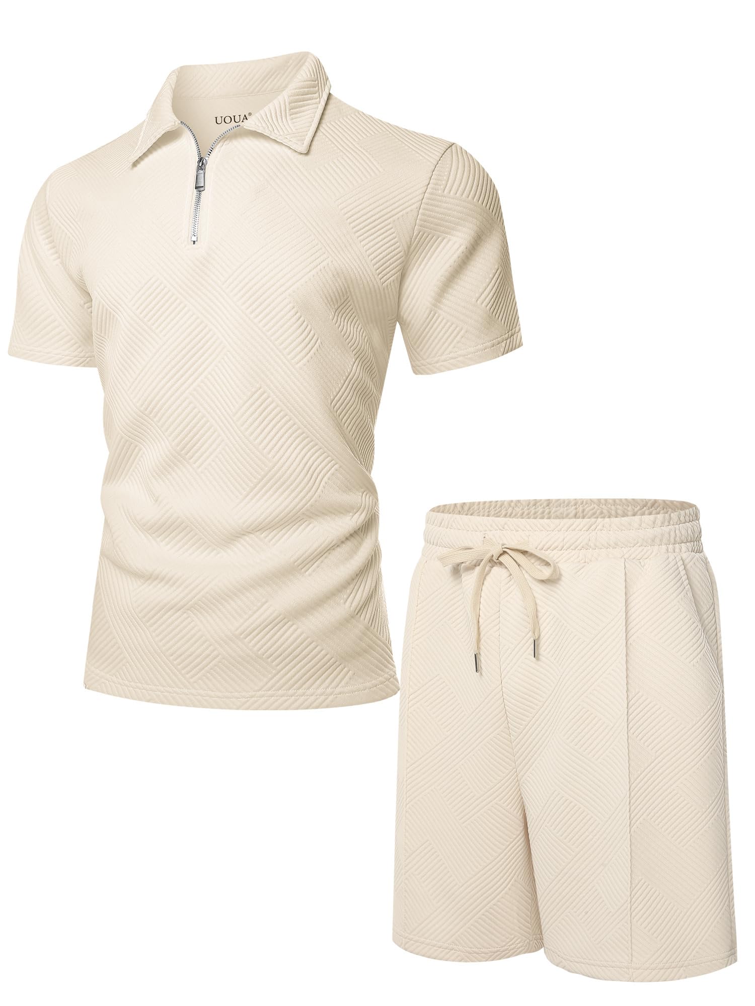 UOUA Herren 2-teiliges Sommer-Set Polo mit Viertelreißverschluss & Shorts Trainingsanzug für Golf Freizeit Entspannung