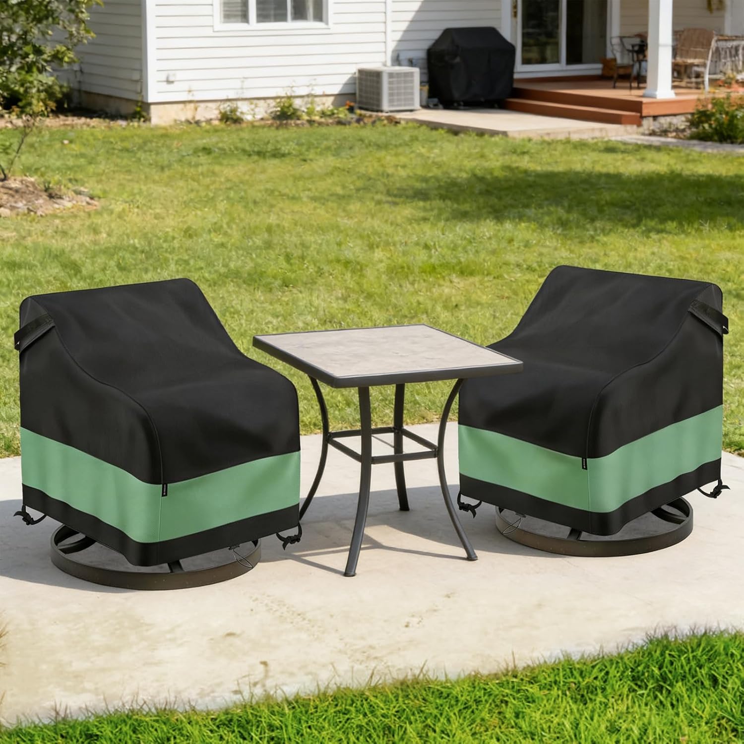 Swivel Patio Chair Cover 2 Pack Waterproof Heavy Duty Outdoor Chair Covers (30 W x 34 D x 38.5 H inch) Outdoor Swivel Lounge Chair Cover Black&Green