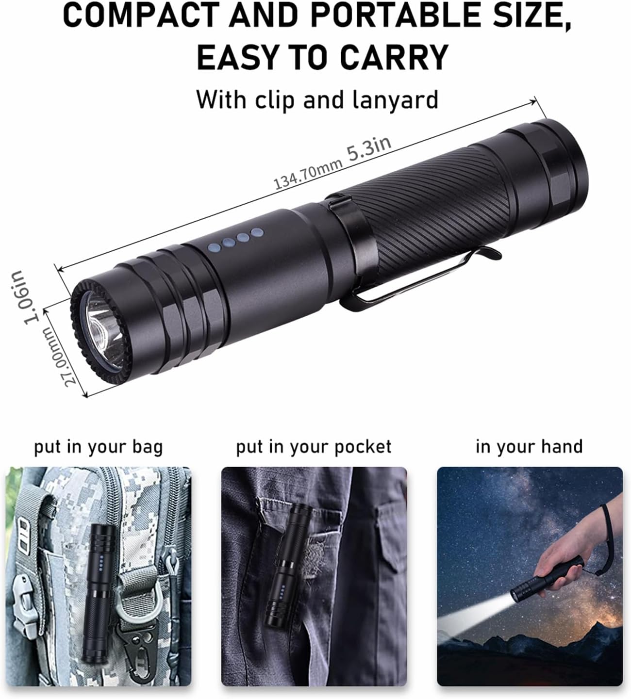 LESHEN L21 Rechargeable Flashlight Super Bright (Black-3)