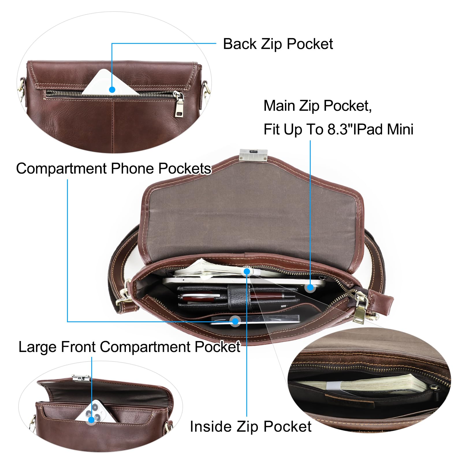 CONTACTS Große Clutch-Tasche aus Leder für Herren und Damen, Reisen, Business-Organizer, Handgelenkschlaufe, Brieftasche, Crossbody-Handtasche mit Schloss, mehrere Taschen, Handyhalter