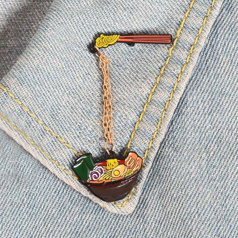 Image of Opexicos 3Pcs Creative Cartoon Food Brooch Pink Noodles Bowl Enamel Pin Clothes Badge Bags Accessories Jewelry
