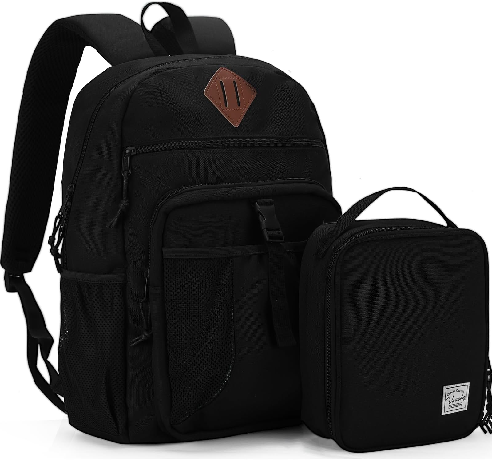 Kids Backpack Lunch Bag Set, 2-1 School Bookbag Insulated Lunch Box for Toddlers,Preschool,Daycare,Kindergarten,Elementary School Black