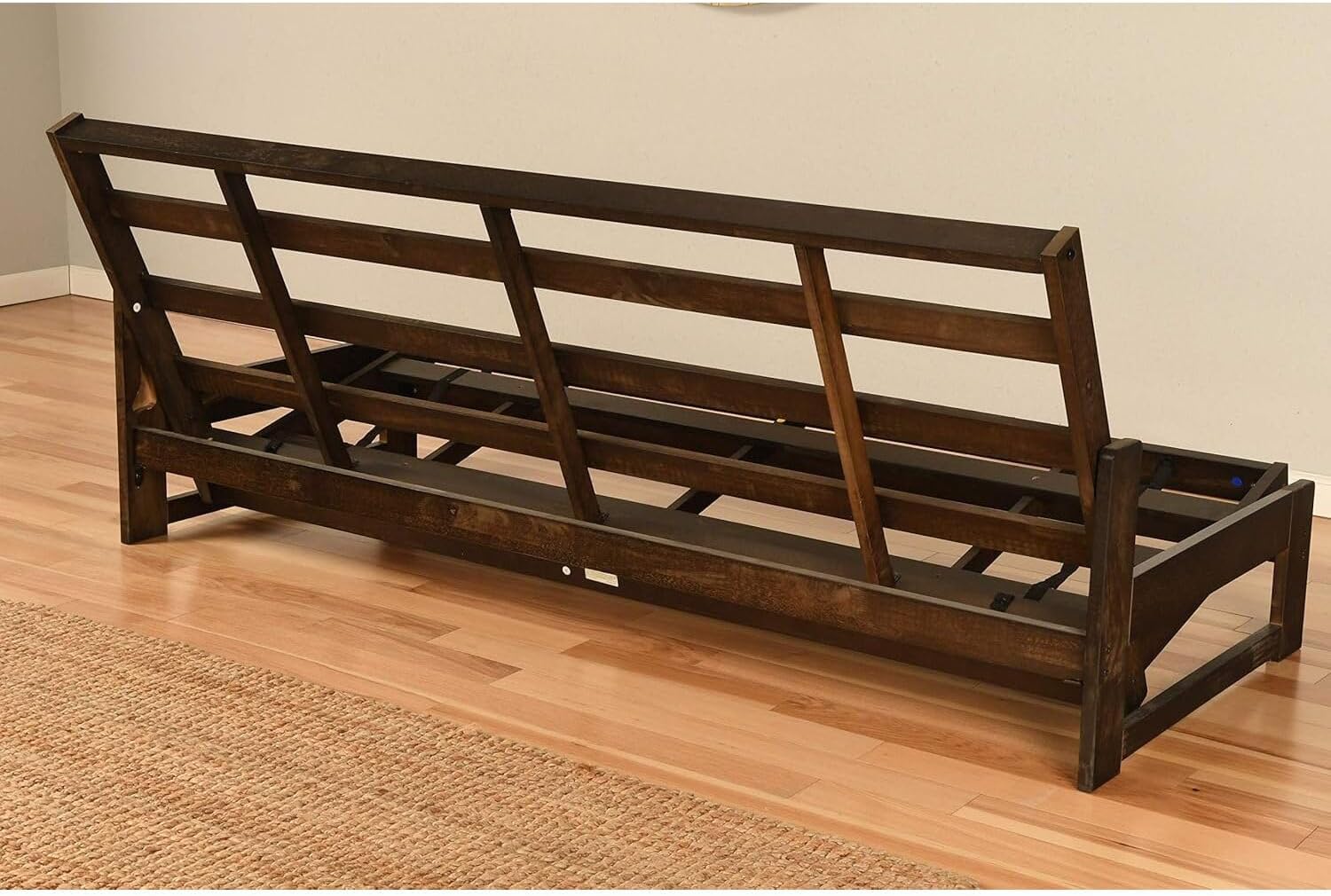 Full Size Futon Frame Set - Convertible Sofa Bed - Hardwood Mocha Finish Suede Gray