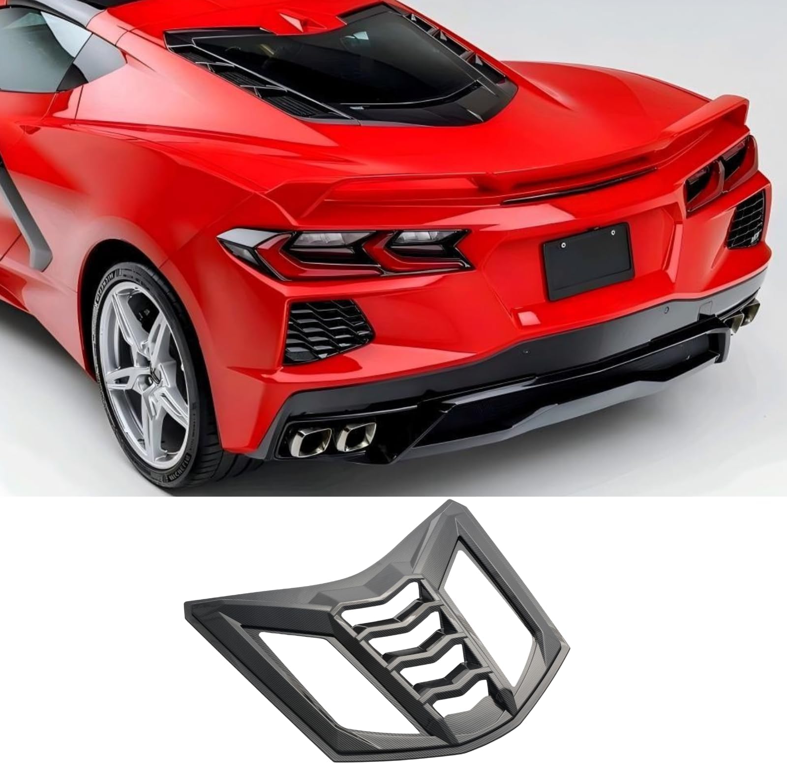 Rear Split Window Louver Trim Compatible with Chevrolet Corvette C8 Coupe 2020–2026 Z51 Z06 Stingray ERAY, ABS Rear Window Applique Cover (Carbon Fiber Look)