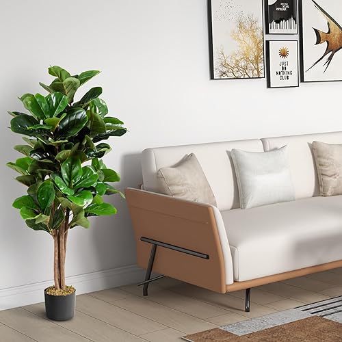 Miniatura 10 de Happygrill Árbol de vegetación artificial de 6 pies, plantas de higuera de hoja de violín falsa para interiores en maceta, árbol de ficus lyrata