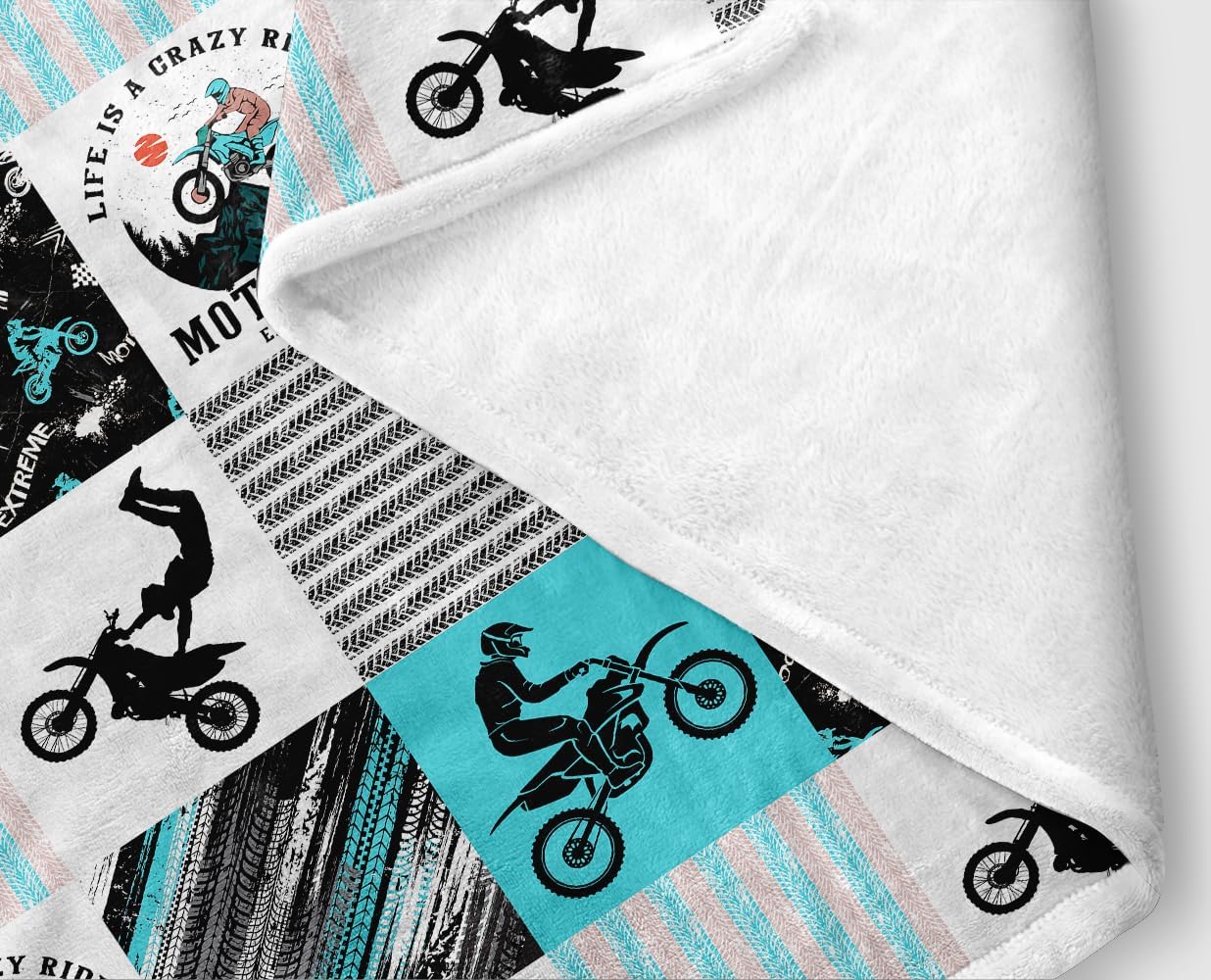 Torich Dirt Bike Throw Blankets, Motocross Extreme Sports Cozy Warm Bed Couch Blanket, Motorcycle Racing Themed White Fleece Flannel Throws to Decorate The Room and Bedroom - Image 4