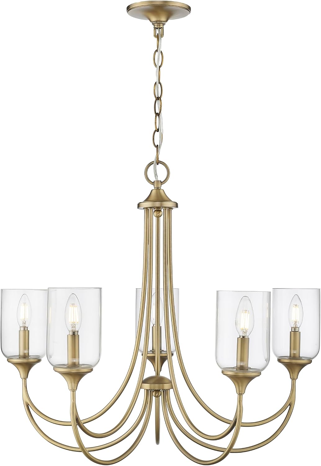 ML Lighting | Waddingham Collection | 22405-VB | Indoor 5 Light Chandelier in Vintage Brass with Clear Glass Shade | Kitchens, Dining Rooms, Living Rooms, Entryways, Hallways