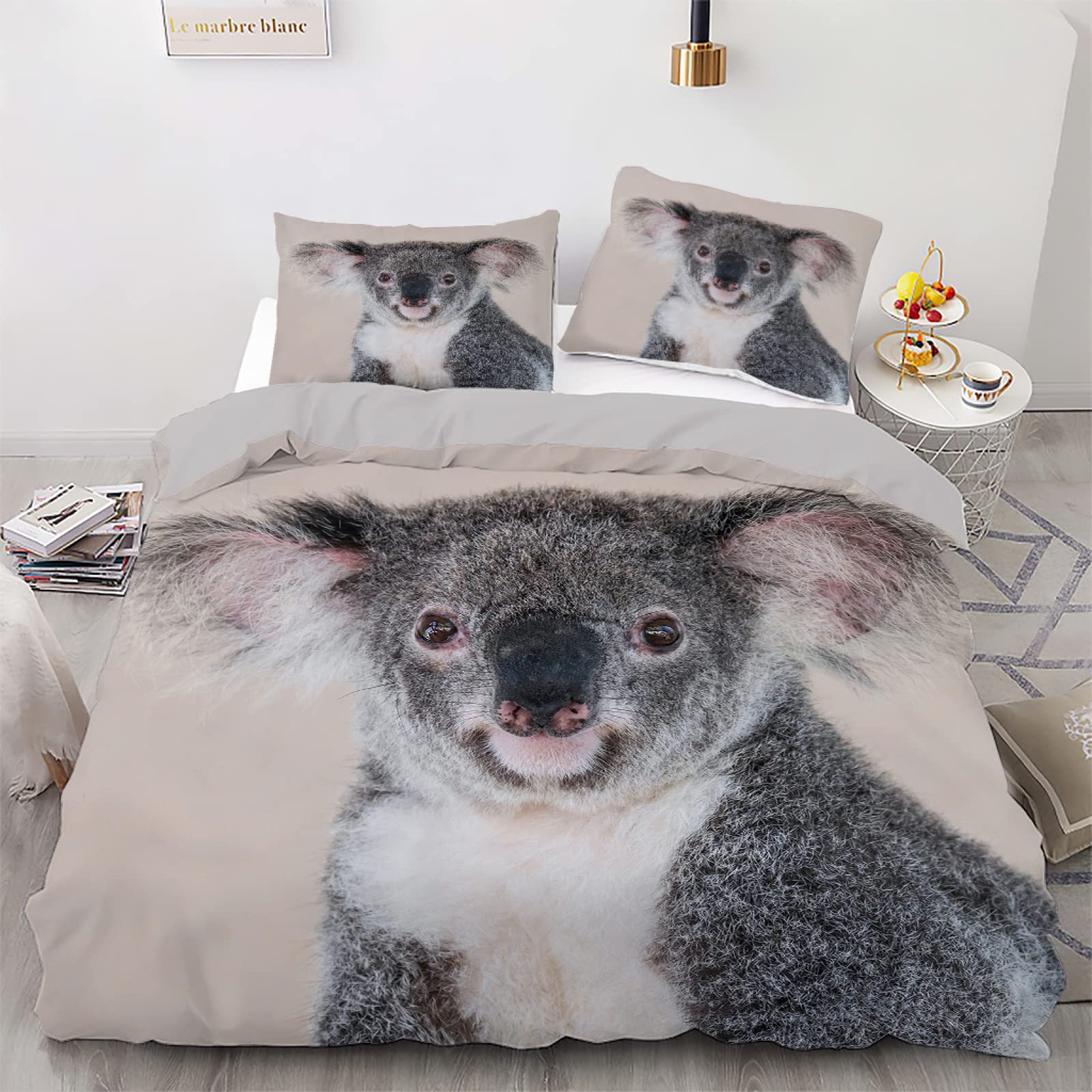 Parure de lit fibre superfine animaux gris 200x200 avec fermeture éclair