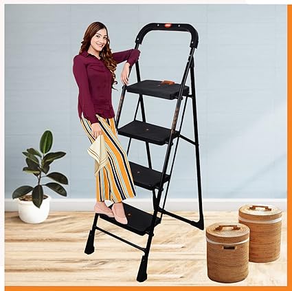 Magna Homewares Pollux Heavy Duty 4 Steps Folding Ladder, Alloy Steel;Rubber