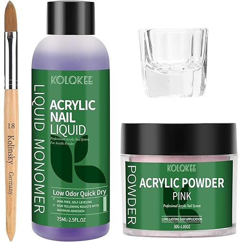 Acrylic Nail Kit- Salon Quality Pink Acrylic Powder and Liquid Set with Kolinsky Nail Brush for Home DIY Salon Nails Application