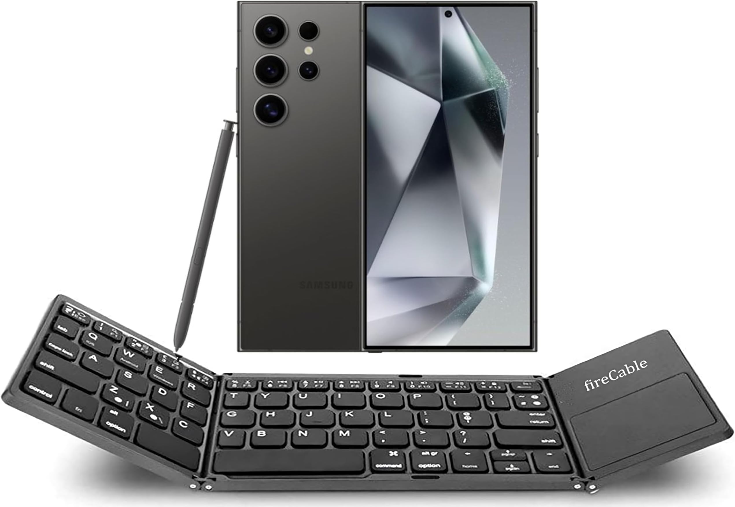 fireCable Foldable Pocket Keyboard with Touchpad Mouse. Compatible with DeX Station. Galaxy S24 Ultra, Z Fold & Android.