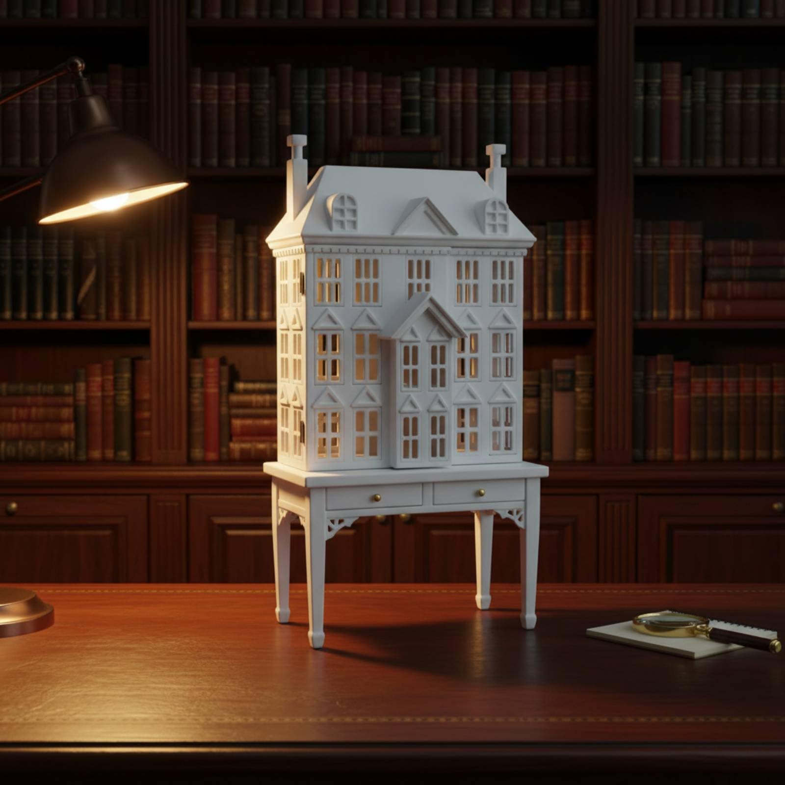 Miniatura Casa Delle Bambole Credenza Mobile Armadio Scaffale Silhouette Casa Dettagli Finestre E Tetto Adatto per Collezionisti E Arredo Interni Casa Bambole, Bianco