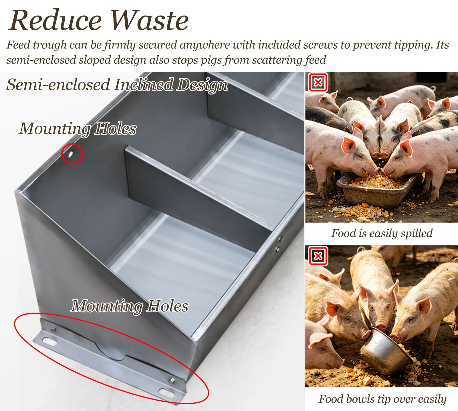 Futtertrog Verstärkte Großraum-Futterraufe für Ziegen, Mehrkammerige Viehtränke für Schweine, Rinder und Hirsche Sowie Boden- und Wand-Heuraufe(L150cm/59.1"(5 Slots))