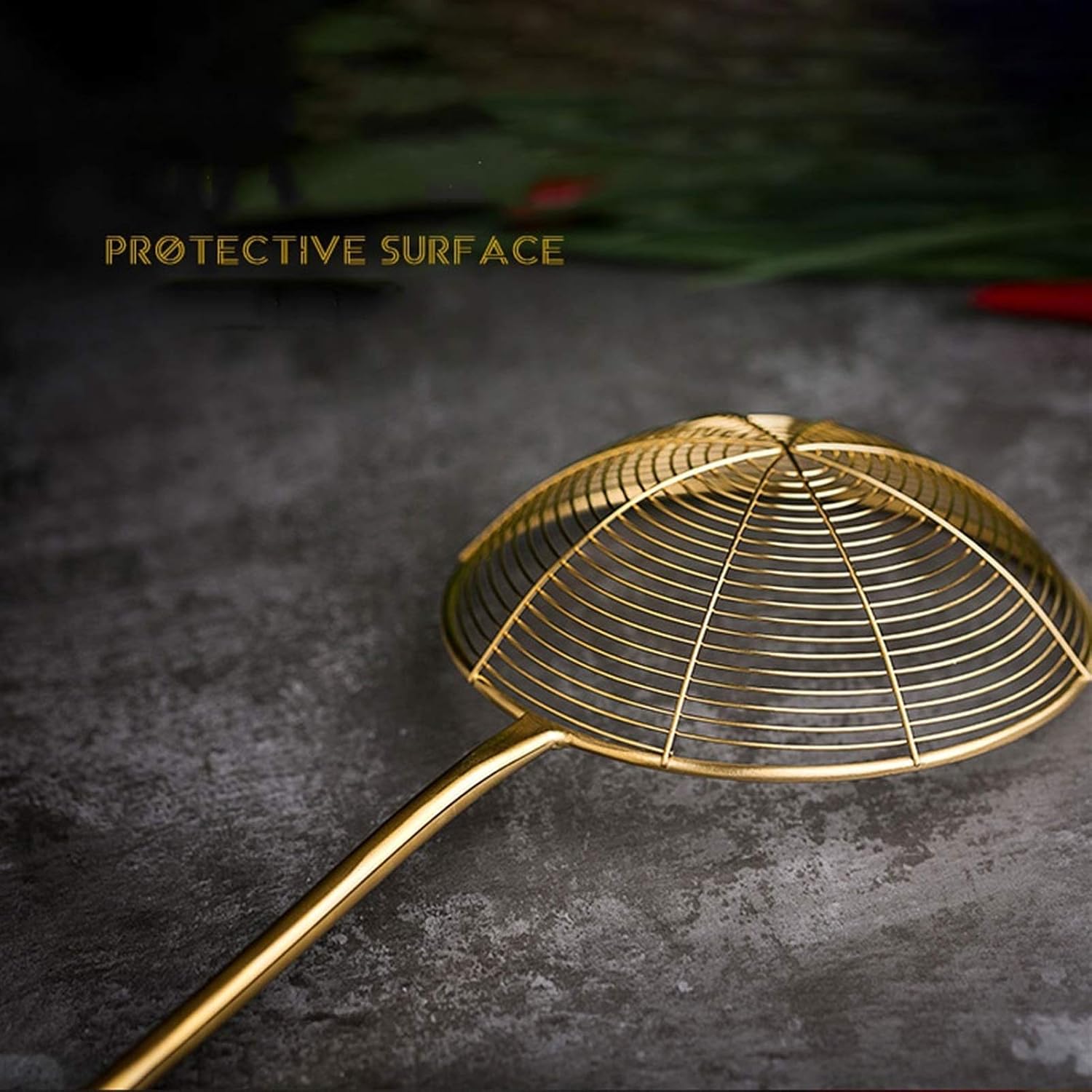 Leaky Spoon Spider Strainer Skimmer Stainless Steel Mesh Ladle Wire Scoop with Long Handle for Frying and Drain Pasta Noodles Colander Spoon Colander (Size : 17.32x6.10in)