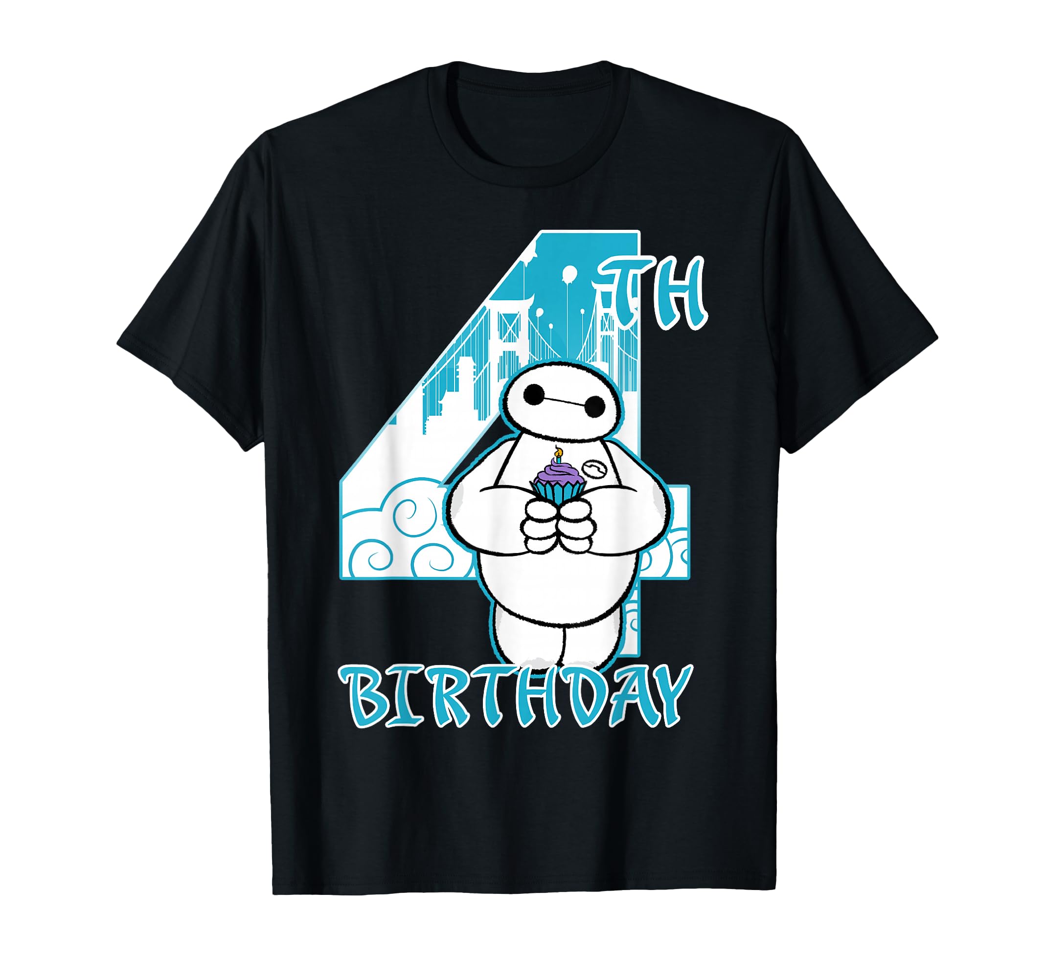 Disney Big Hero 6 Baymax 4th Birthday Cupcake Portrait T-Shirt