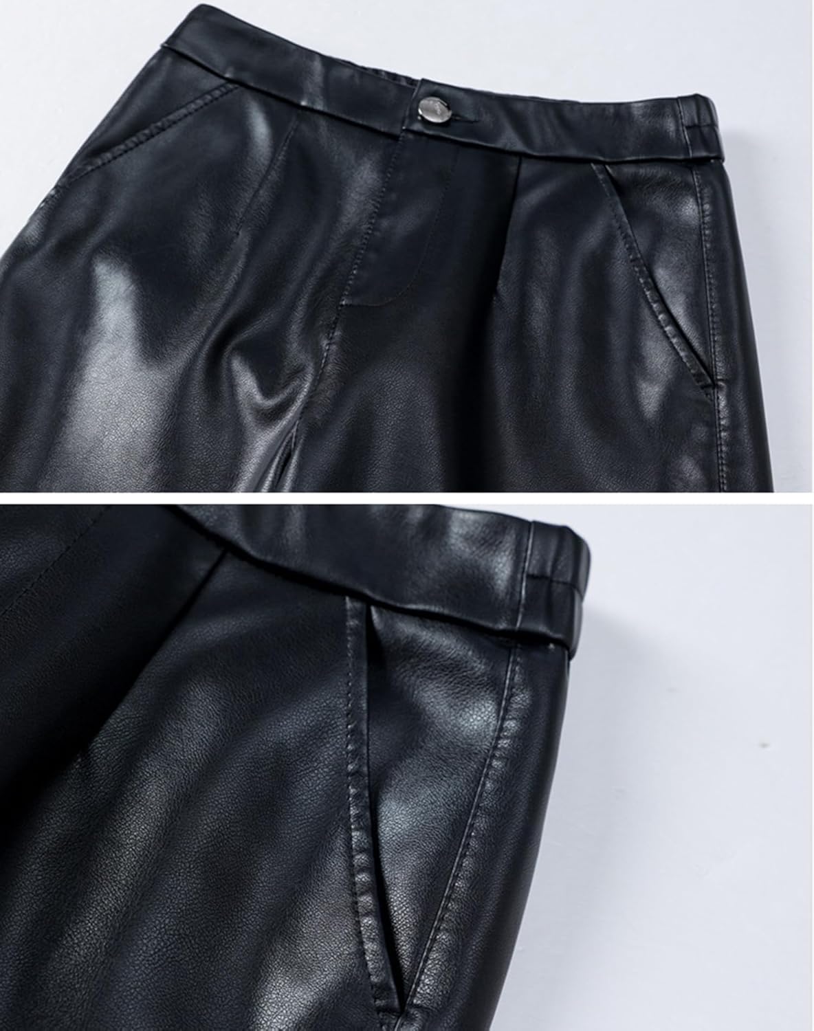 HaoMay Women's Faux Leather Pants Straight Wide Leg PU Trousers with Pockets - Image 5