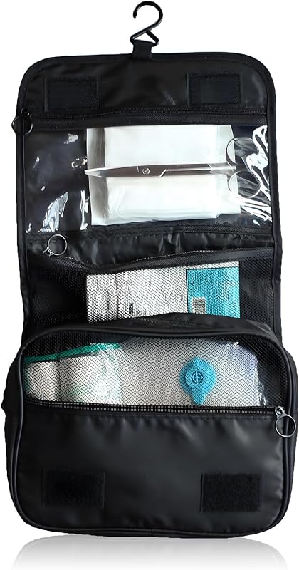 Necessaire de viagem preta Generic com gancho e divisórias, Modelo 163363, Pacote com 5