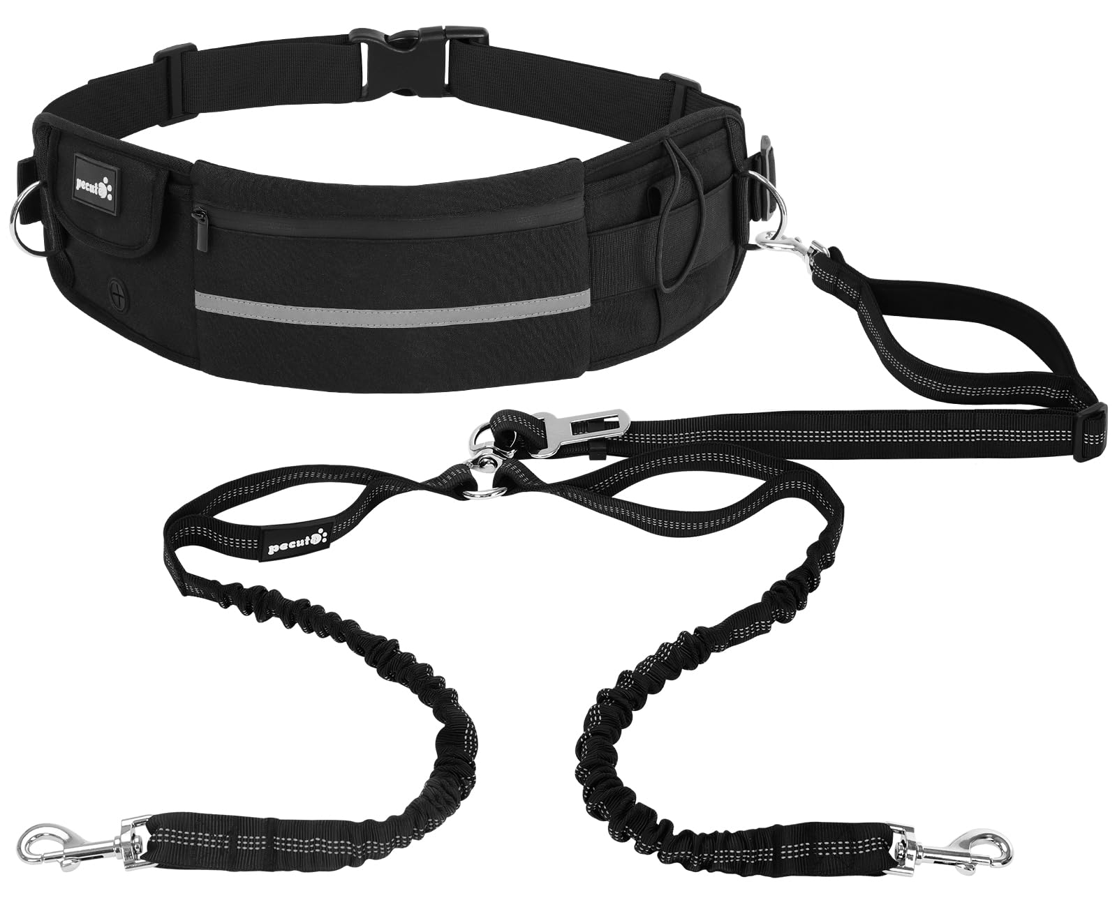 Pecute Dog Leash Hands Free for 2 Dogs, Waist Belt for Walking with Pouch, Durable Bungee,Dog Seat Belt, Dual Leash for Medium 30-180 lbs, Running,