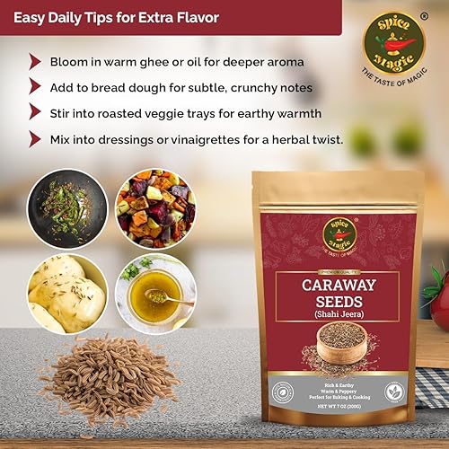 Miniatura 6 de Spice Magic Semillas de alcaravea I 7oz (200 g) I Semillas de alcaravea 100% naturales, perfectas para hornear pan de centeno, cocinar y
