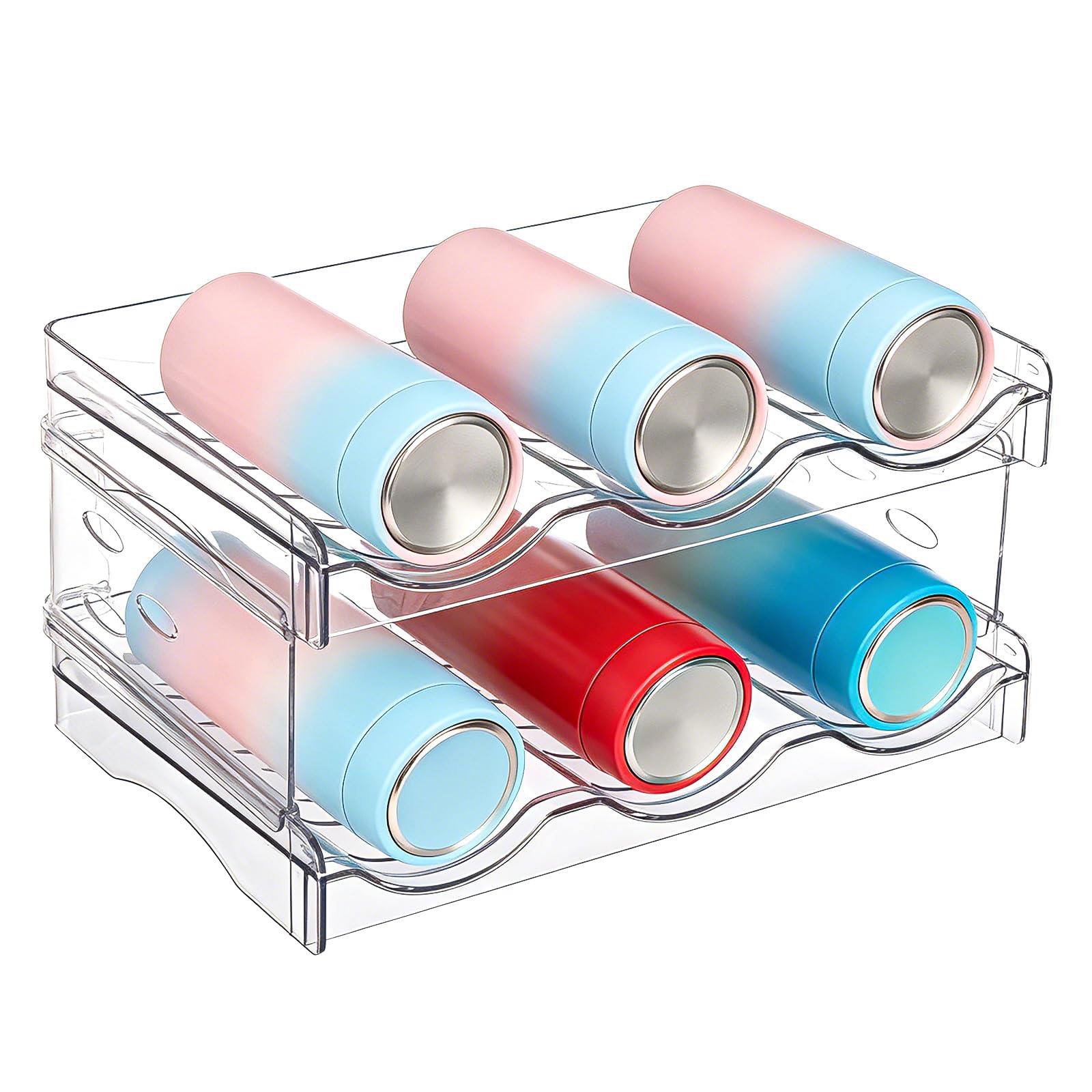 VINATO Stackable Fridge Bottle Holder Wine Bottle Holder Plastic Water Bottle Holder for Refrigerator Closet, Counter, Transparent (2 Shelves, 6 Bottles)