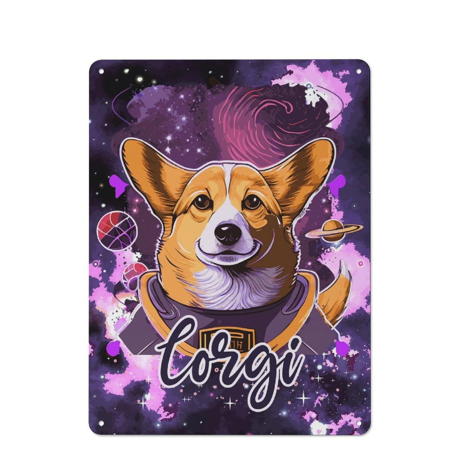 Junmoney Style-7 Space Suit Corgi Astronaut Shed Style Metal Wall Decor 40X30cm, Tin Sign For Conservatory, Home Bar Or Utility Room