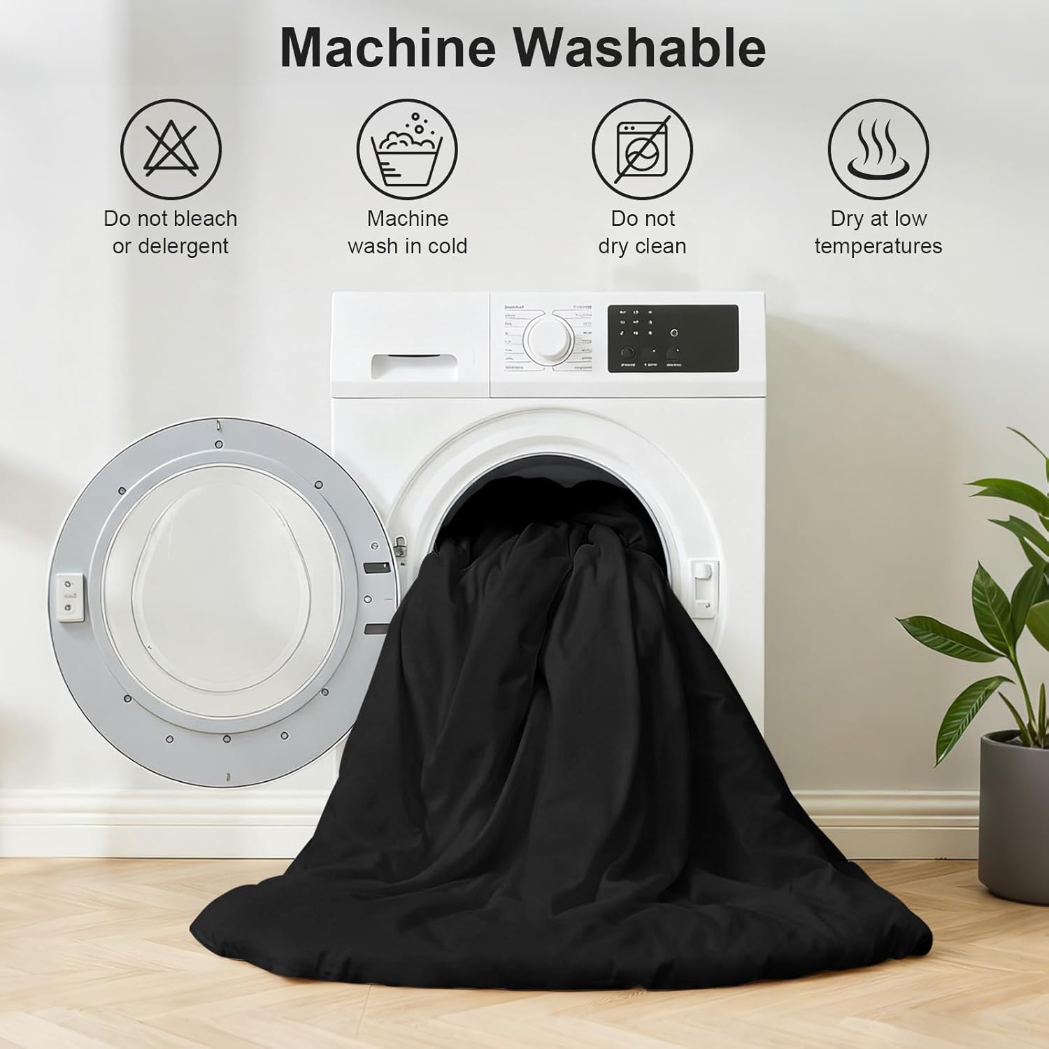 Queen Comforter Set 7 Piece - Black Soft Bed in a Bag Queen Size Comforter Sets, Cozy Luxury Bedding Sets with Down Alternative Comforter, Flat Sheet, Fitted Sheet, 2 Pillowcases & 2 Shams - Image 8