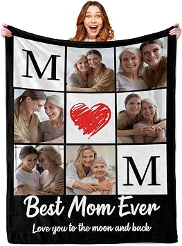 ROMANDY Ships Next Day Custom Blanket with Picture Customized Banket Personalized Throw Blankets Customizable Photo Blankets Customize for Mom Dad Girlfriend Boyfriend Wife Husband Her Him