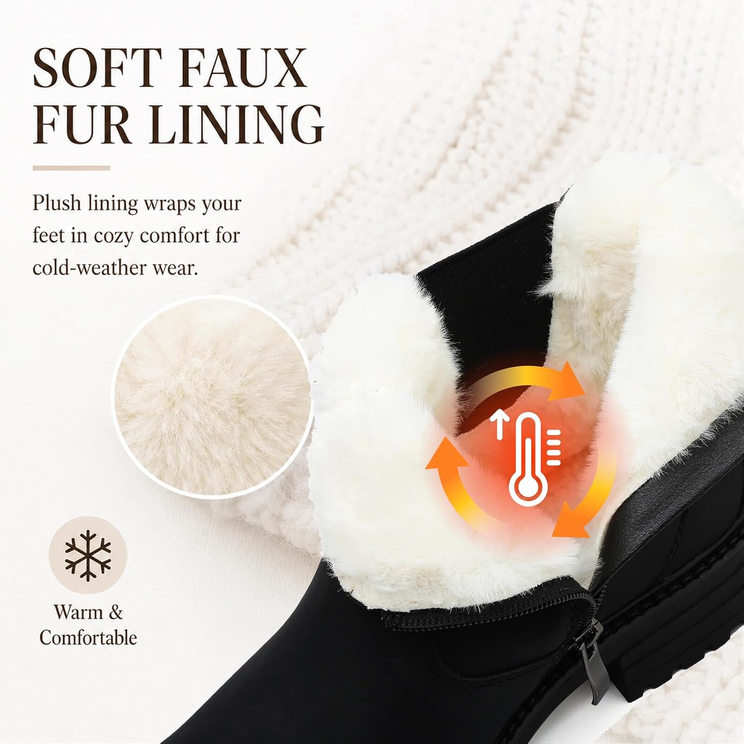 Womens Chelsea Boots Fur Lined Winter Ankle Boots Side Zip Round Toe image 4