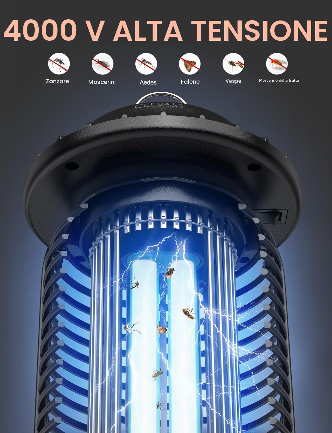 CLEVAST Lampada Antizanzare Elettrica, 20W UV Zanzariera, lLampada Zanzare Interno Esterno Elettrica per con IPX4 Impermeabile, Trappola per Zanzare, Acchiappa Mosche per Giardino (Nero opaco)