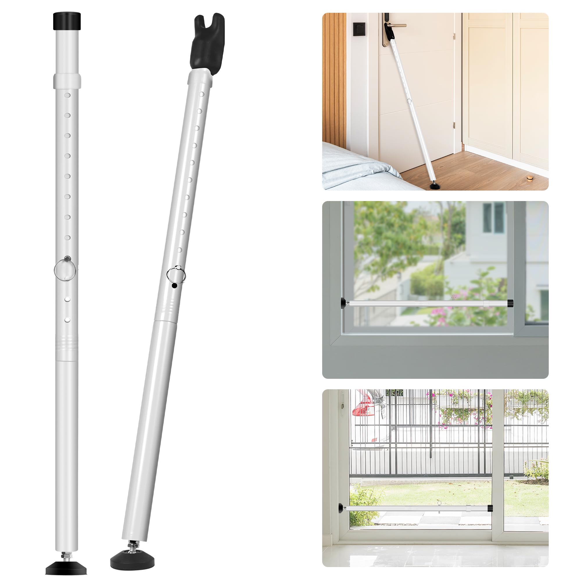 JSungo 2-in-1 Sliding Door Security Bar, Upgrade Door Stoppers Security, Heavy-Duty Door Jammer Door Stopper for Sliding Window, Adjustable Door Jammer for Home, Apartment, and Hotel, White, 1 Pack