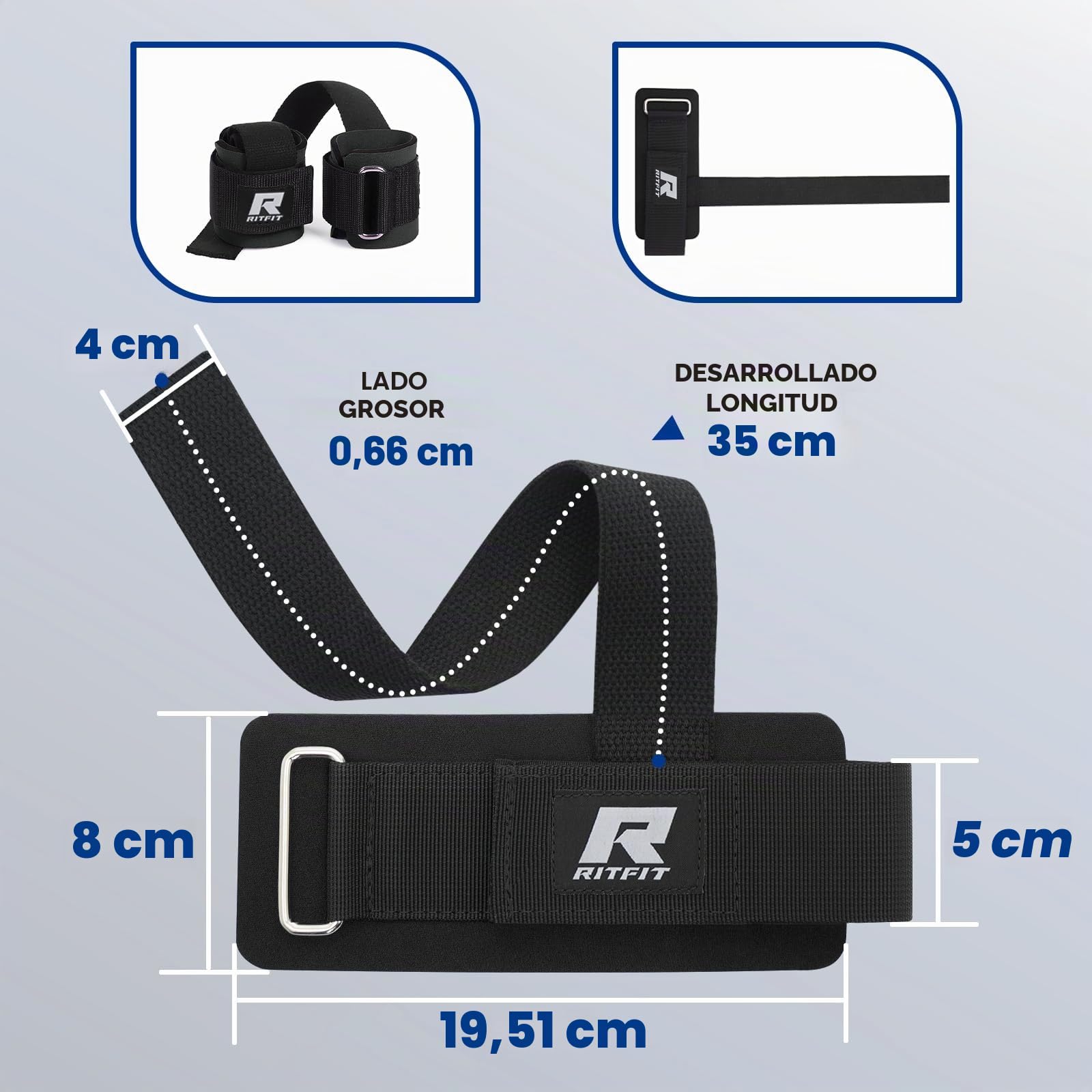 RitFit Correas de levantamiento + protector de muñeca para levantamiento de pesas, culturismo, MMA, levantamiento de potencia, entrenamiento de fuerza ~ hombres y mujeres