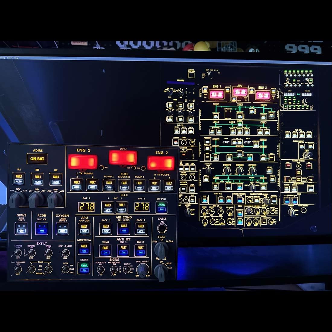 TechSpieler A107 MAX Light Overhead Panel für MSFS 2020/2024 (Backlit Edition), A32X Flight SIM Home Cockpit, Spiel für Flugsimulations-Enthusiasten